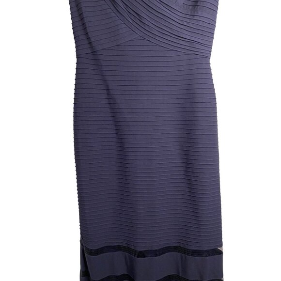 Tadashi Shoji Amata Gown Small Navy blue 6L1143LY-BLACK ribbed trumpet hem - Picture 9 of 13